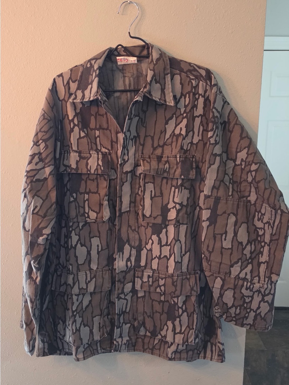 Vintage Treebark Camo Field Jacket Hunting Shirt Large 4 Pocket